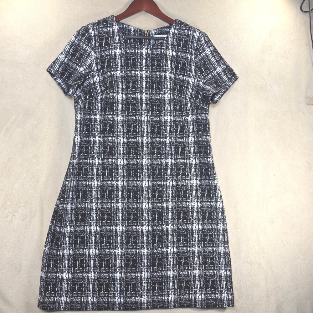 Calvin Klein Black White Tweed  Grid Sheath Dress Size 14